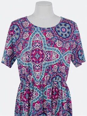 Cherfly Boho Pink & Teal Printed Short-Sleeve Maxi Dress